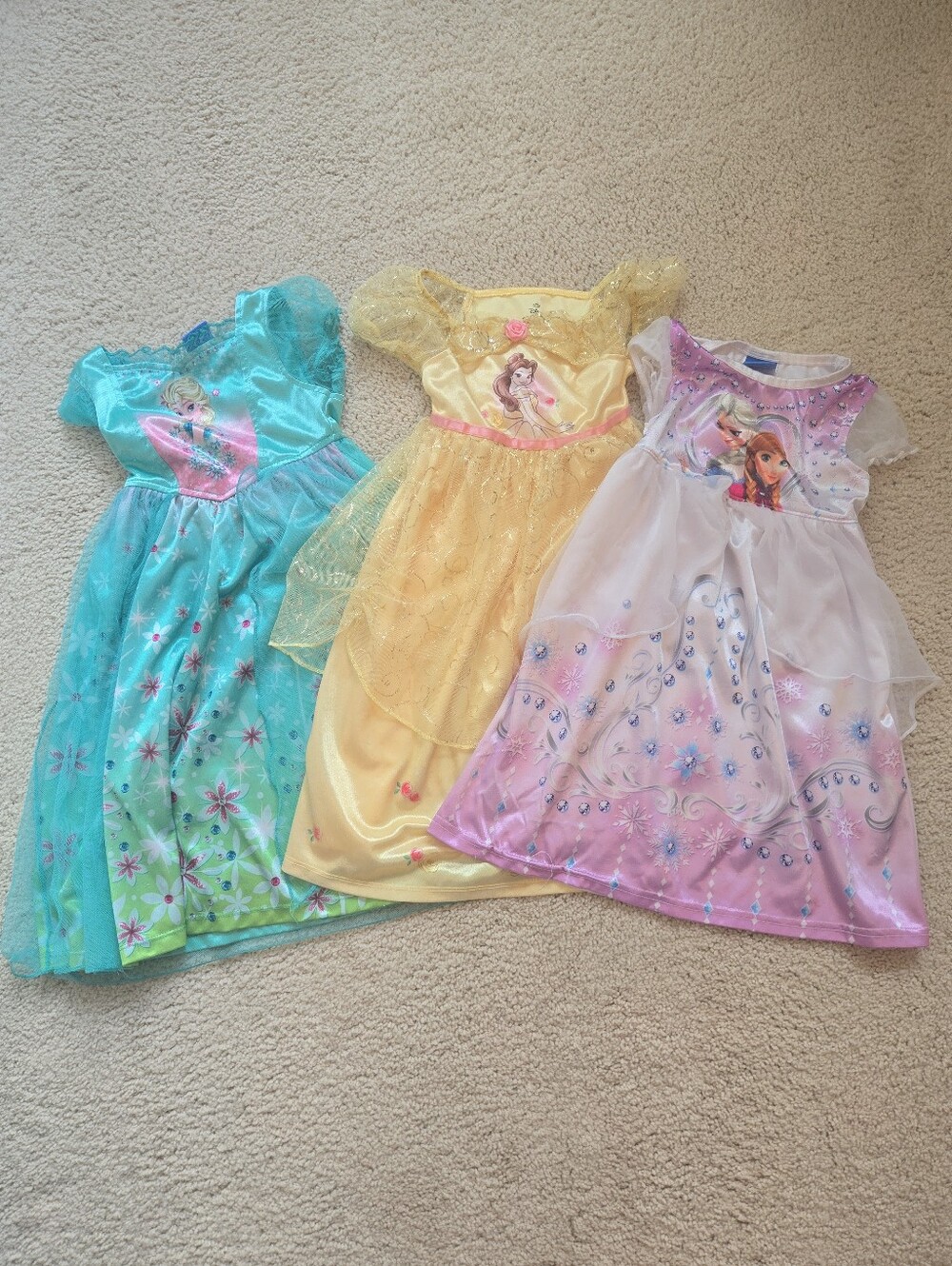 Lot Of 3 Disney Frozen & Belle Nightgown/Dress Up Dresses